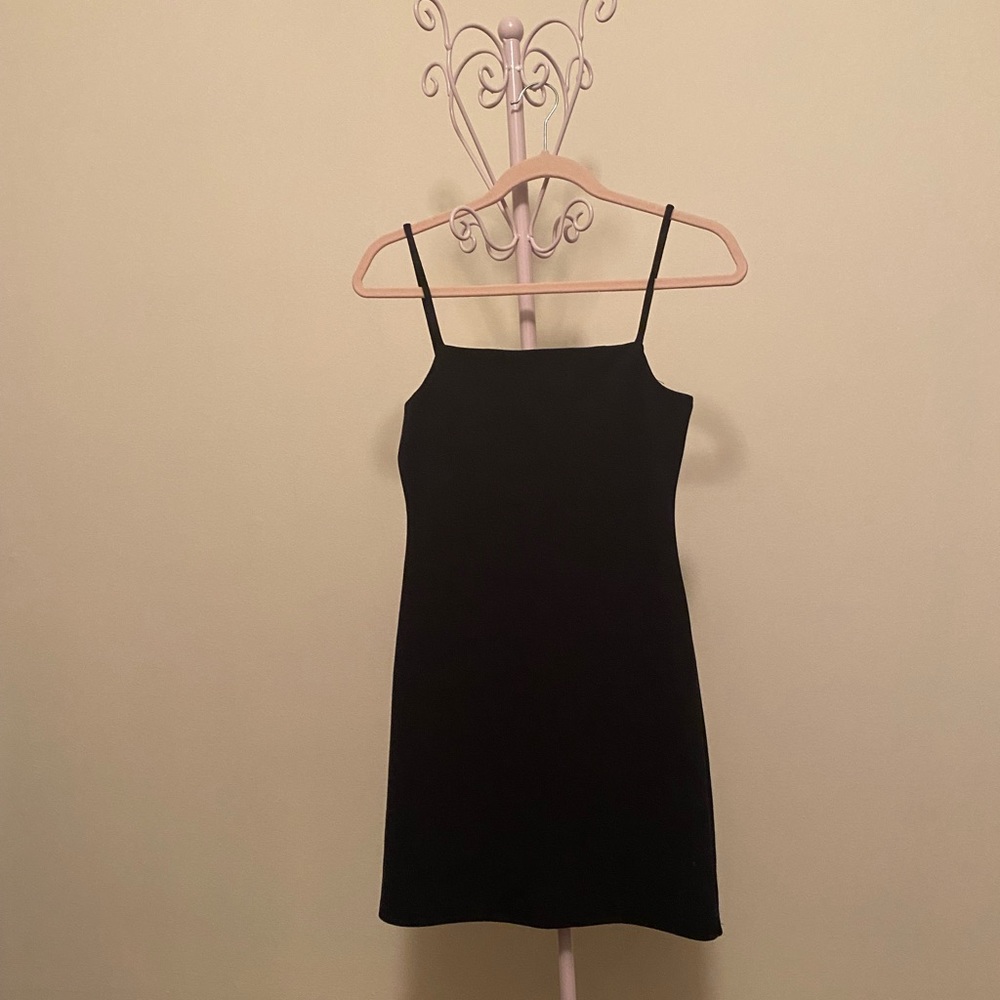 Oak and fort black ponte knit mini dress